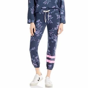 Sundry Blue Joggers Floral Pink Stripe Track Pants Size Medium 2